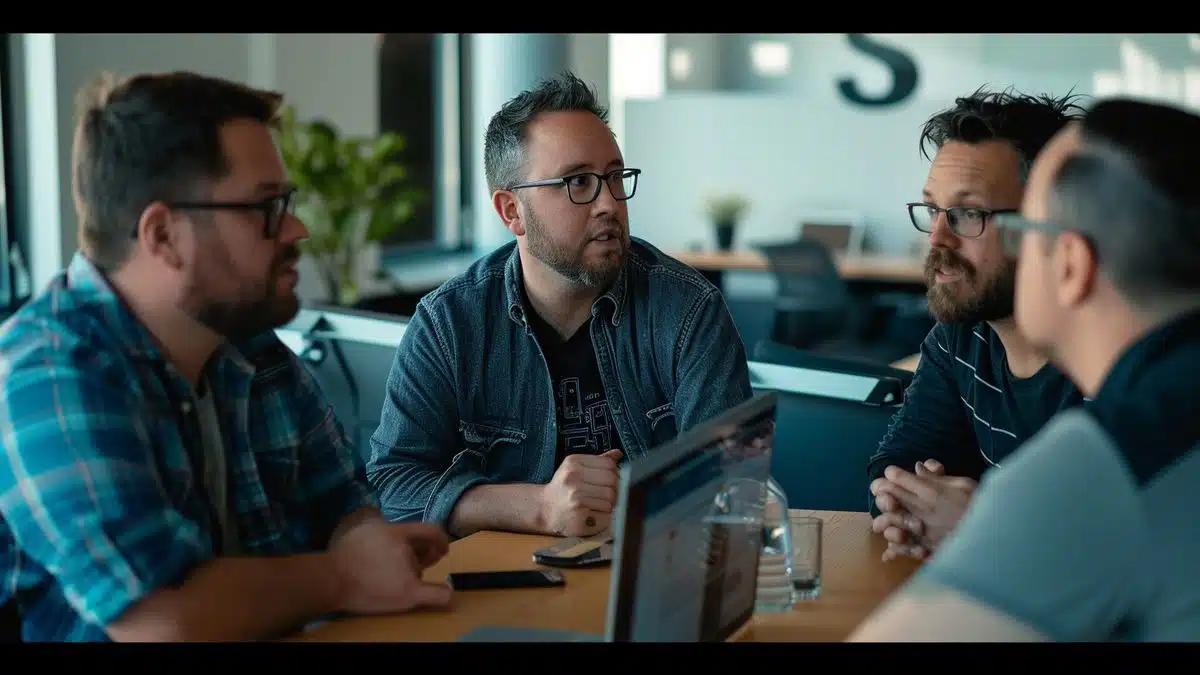 A group of developers discussing the integration of AI in ChromeOS