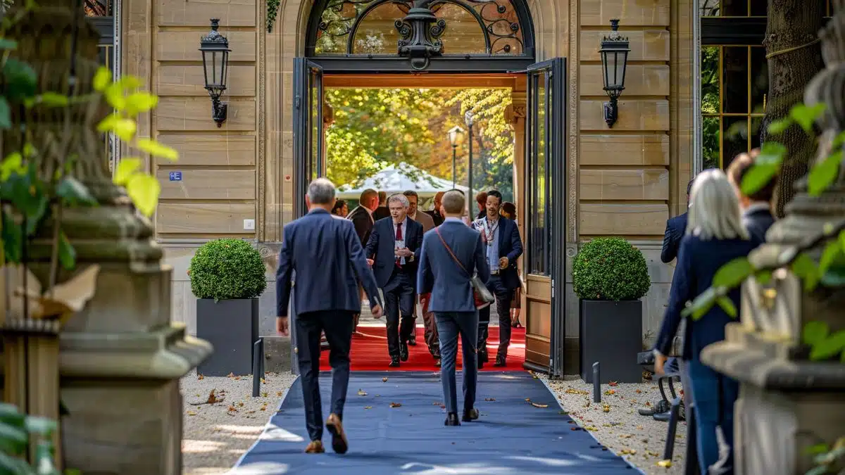 Guests arriving at the prestigious Maison de la Mutualité for the conference