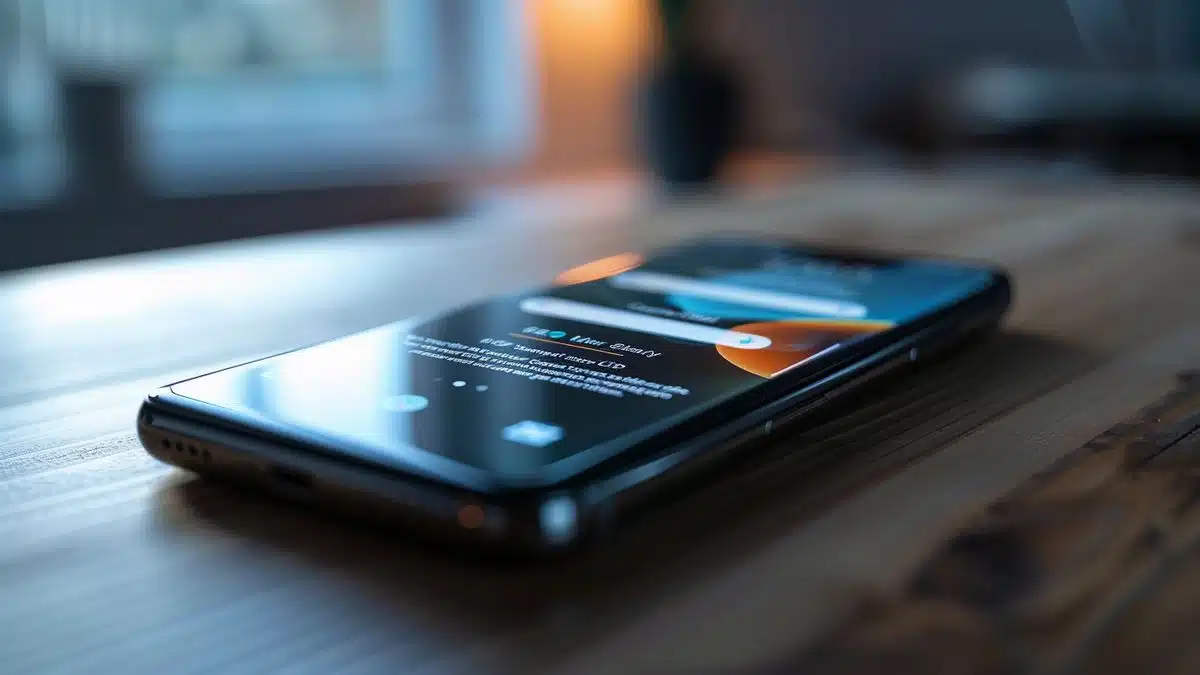 Closeup of an Android phone displaying a security update notification.