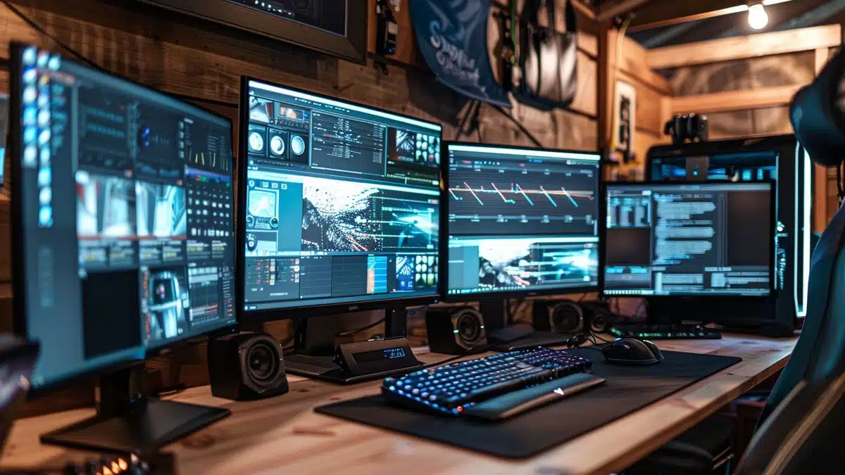 Workspace with multiple screens showing xand ARMsystem configurations.